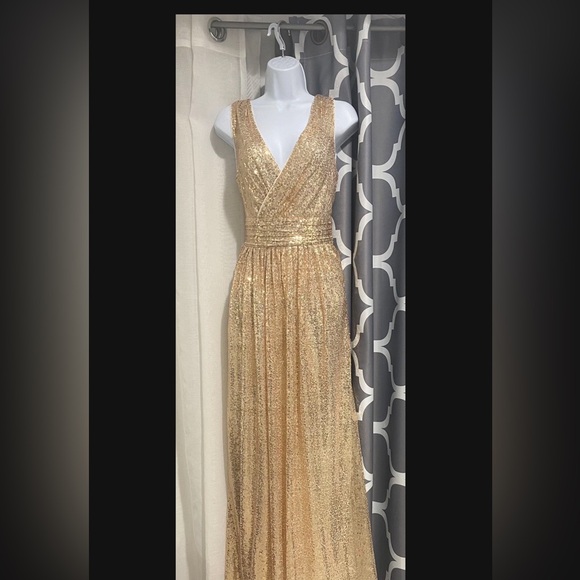 Gold Sequence Party Dress- Long - Picture 2 of 7